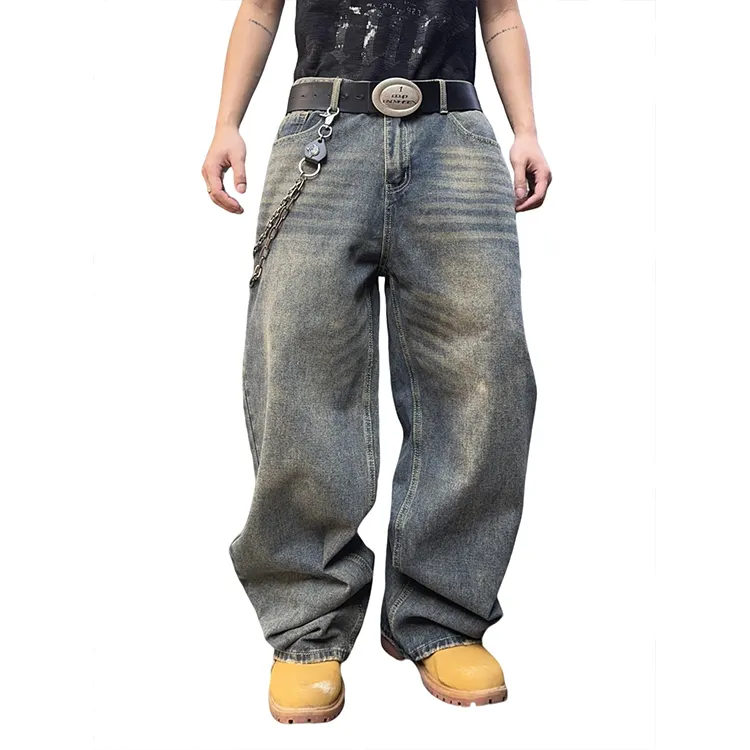 คุณภาพสูงอเมริกัน Homme สีดำหลวม Fit Denim Pantalon Man Buggy Denim กางเกงขาย Homme Baggy กางเกงยีนส์ Plus ขนาดกางเกงยีนส์ผู้ชาย