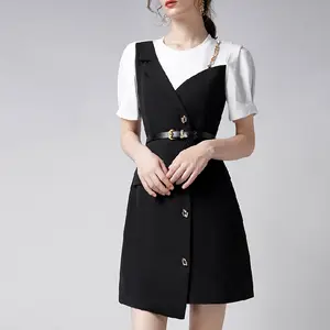 High Quality New Fashion Ladies Suit Dress Elegant Black Womans Irregular Design Button Up Pocket Blazer Dresses