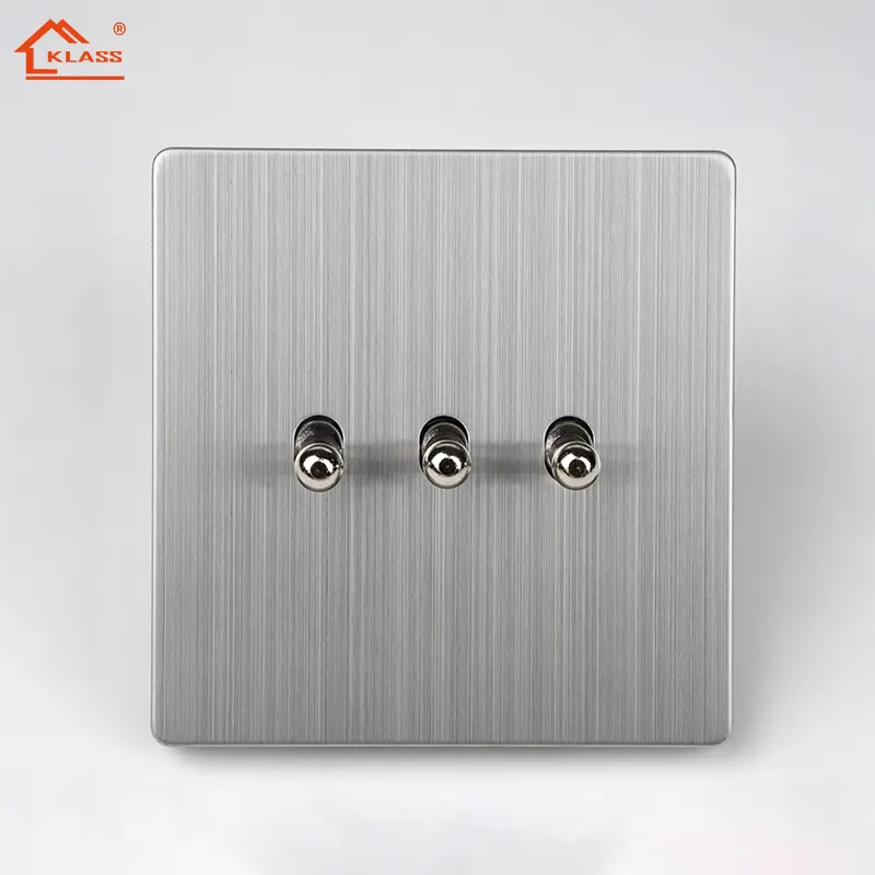 New Arrival 3 Gang 2 Way British UK Standard Light Toggle Switches Stainless Steel Electric Socket for Home Power Wall Switch