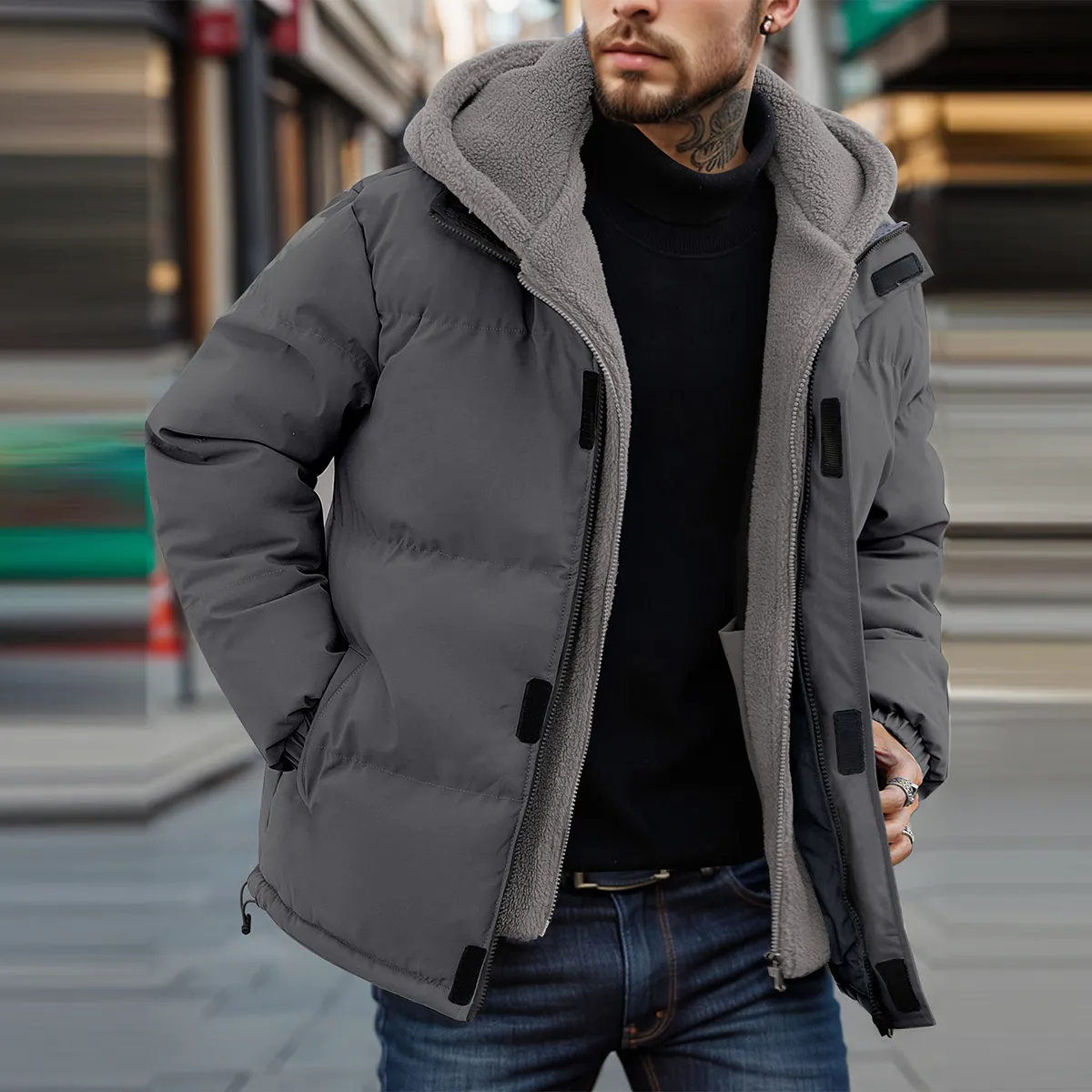 Men's Winter Jacket Heavyweight Quilted Puffer Parka Coat Men Ski Jackets Thicken Windproof Down Coat Fleece Jacket for Men