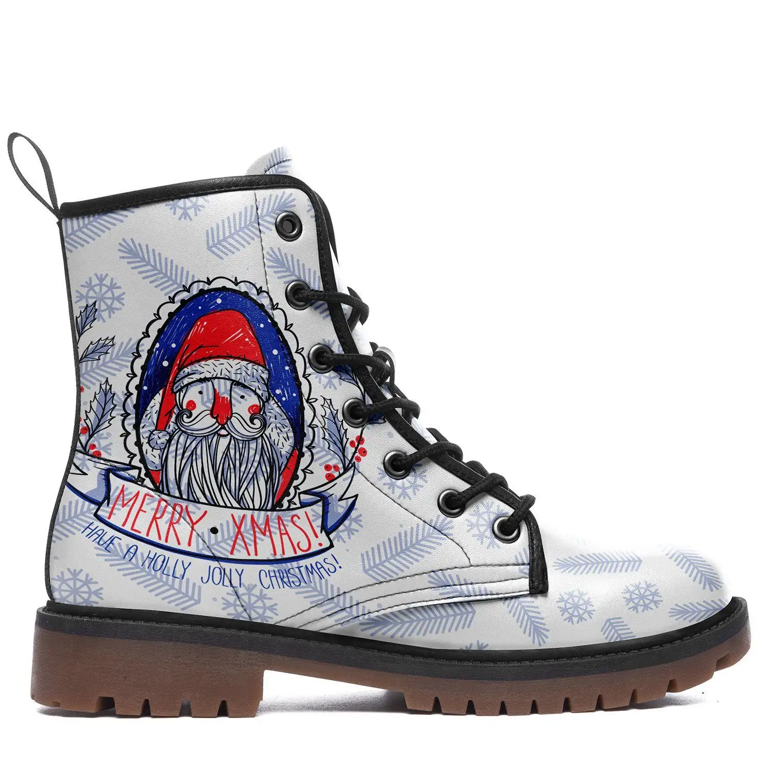 Cross-border JIT Drop Shipping Christmas Element Mid-calf for Boots Men's Women's Thick-soled Square Heel Front Laces Santa