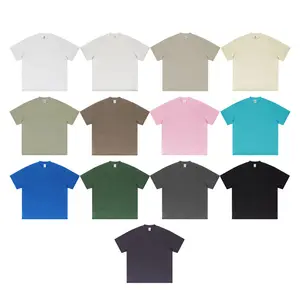 Men's Summer Oversize T-Shirt 100% Cotton 425gsm Heavy Small Collar Short Sleeve Hip Hop Style Solid Pattern