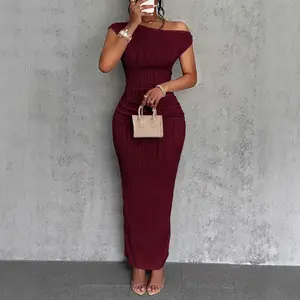 2025 New Fashion Elegant Women Water Ripple Off-shoulder Maxi Dress
