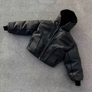 Clothing Manufacturers Custom Men's Winter Jackets Thick Puff Fashion Foam Rubber Masked Zip up High Quality Leather Jacket