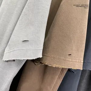 Men's Clothing 2025 Spring Summer New Product 275g Retro Distressed Cut Washed T-Shirt Blank Design American Fashion Brand