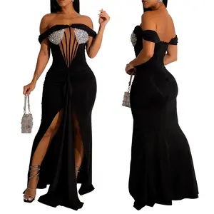 Fashion Women's Solid Color Sexy Sequin Bodycon One Shoulder Slit Long Dress Dress for Women Fashion