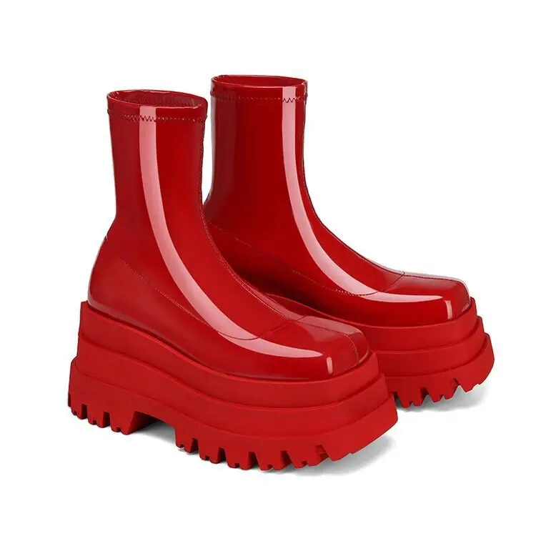 Women's New Joker Rain Boots Shoes Wear Waterproof Platform Muffin Heel Ankle Boots for Ladies