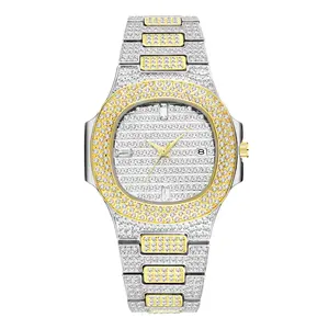 Hip Hop Diamond Watch Fashion Luxury Quartz Watches Stainless Steel Diamond Dial Iced Out Quartz Watch Men Jewelry