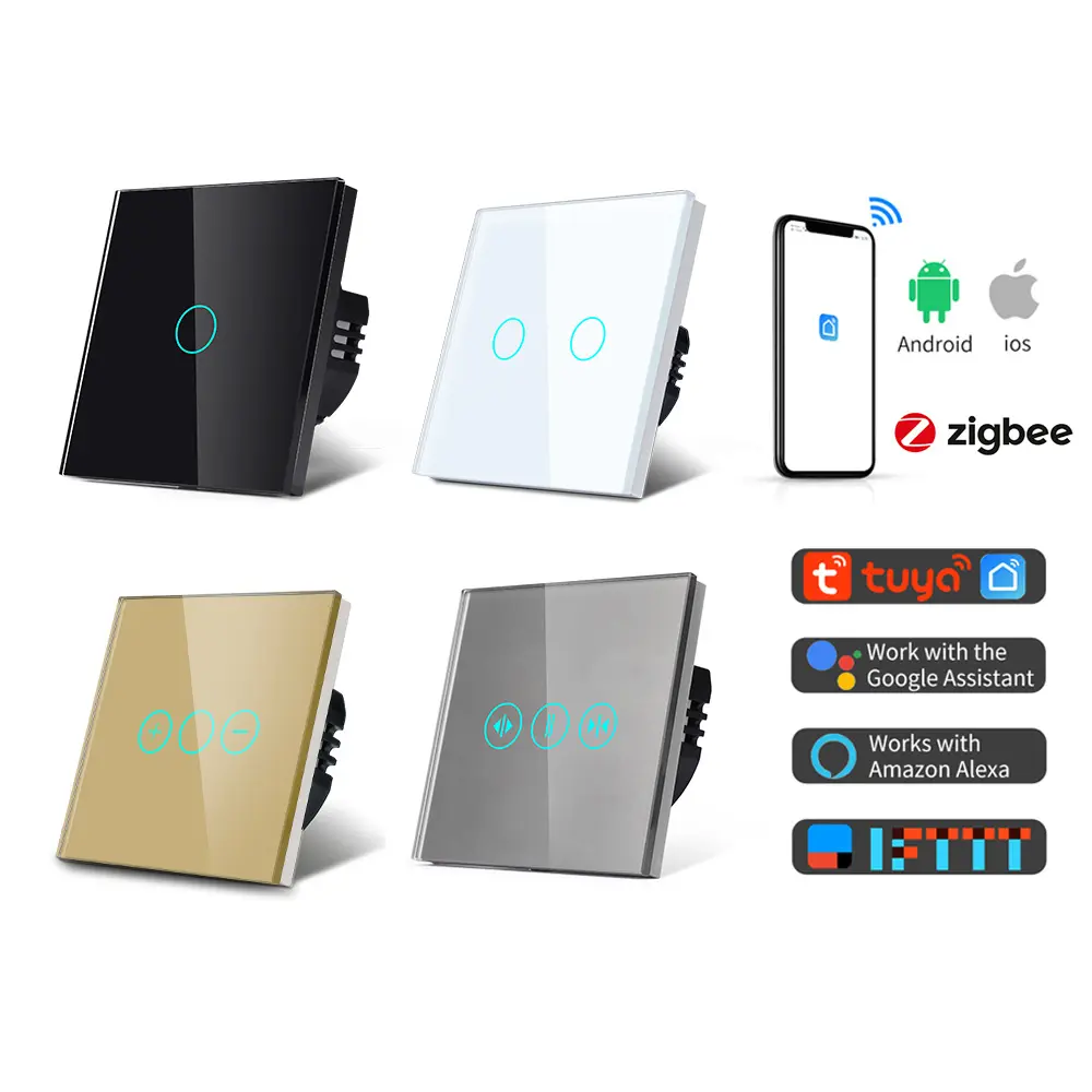 Tawoia 1 2 3 4 GANG 10A ยุโรป Zigbee Tuya Alexa Concrol สมาร์ทบ้าน Dimmer ผ้าม่านผนังสวิทช์สัมผัสใน Wenzhou