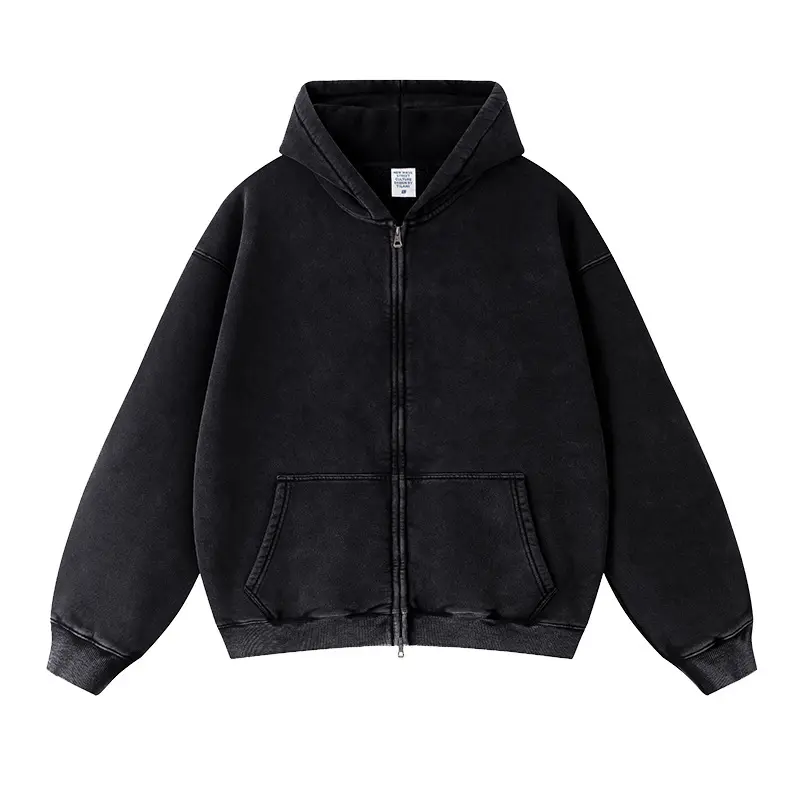 Wholesale Blank Zip up Hoodies Unisex Pullover High Quality Mens Oversized Fleece Acid Wash Zip up Hoodie
