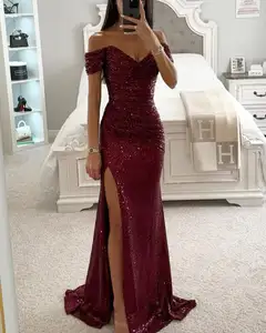 SHENGFU Luxury Sequin Evening Dress Couture Sparkly Red Off Shoulder Prom & Custom Dresses