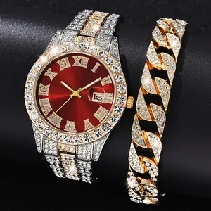 Luxury Women's Quartz Wristwatches Stylish Diamond Glass Dial 40mm Alloy Case 20mm Fashion Bracelet Gift Set Relojes De Cuarzo