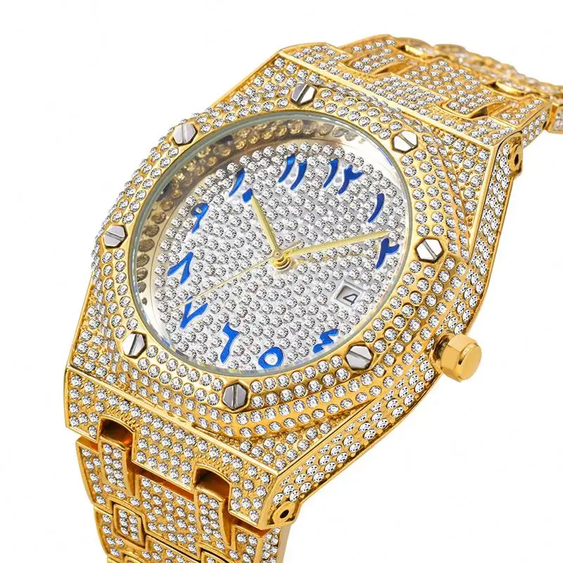 Calendar Men Out Bling Diamond Watch with Full Zircon Custom Gold Silver Luxury Jewelry for Men Women Waterproof Quartz Watches