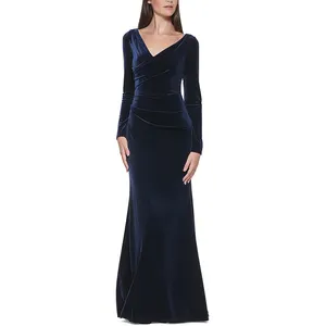 Dress Fashion Wholesale Ladies Women Clothing Formal v Neck Long Velvet Dress Elegant Customized Casual Dress Women Evening Gown