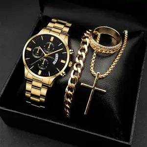 Wholesale Classic Fashion Sports Men's Quartz Watches Business Cross Border Jewelry Set Calendar Display Men's Watches