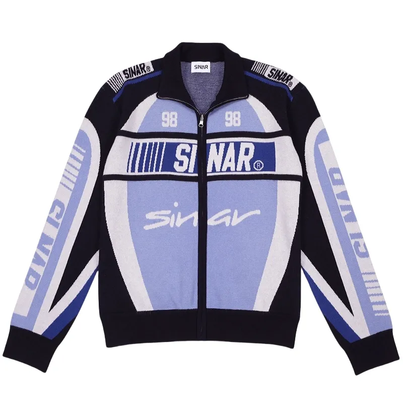 Custom LOGO Sweater Winter Men Casual Knitwear Fashion Zipper Jumper Graphic Track Coat Knitted Sweater Vintage Racing Jacket