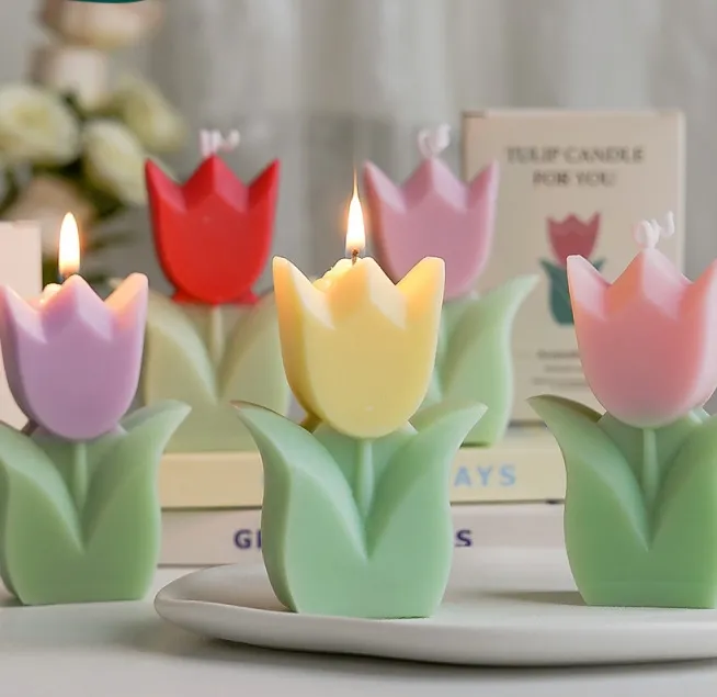 รวบรวมทิวลิปดอกไม้เทียนเทียนหอมอโรมาวันเกิดงานแต่งงานตกแต่งบ้าน