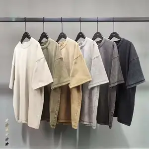 Custom Retro 100% Cotton Heavyweight Men's Oversized T-Shirt Front-Logo Printed Blank Design Stone Washed Retro Custom T-Shirt