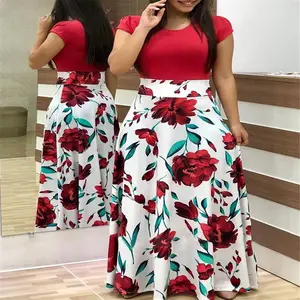 New Fashion Women Summer Floor-Length Natural Waist Floral Printed Casual Day Party Plus Size Maxi Dress