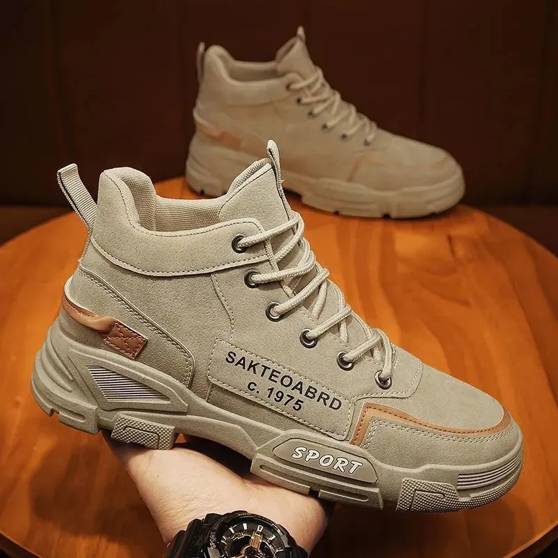 Y 39-44 ขนาดสีกากีสีดำปรับแต่งรองเท้าผู้ชายรองเท้าใหม่Breathable High-Top Wakeingสไตล์Cargoรองเท้าสบายๆรองเท้าผ้าใบสำหรับชาย