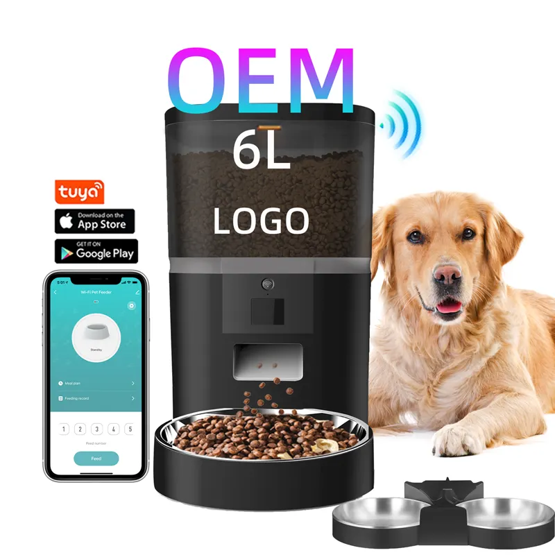 Tuya App รีโมทคอนโทรล 6L แมวสุนัขสัตว์เลี้ยงอัตโนมัติ Feeder เครื่องจ่ายอาหารแห้ง Wifi Smart Pet Feeder เครื่องจ่ายอาหารสัตว์เลี้ยง
