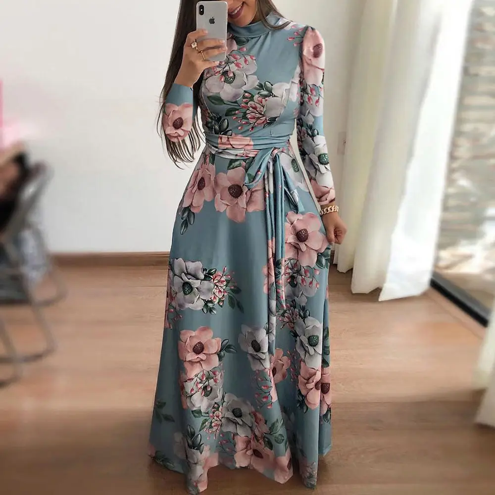 PASUXI Autumn Summer Chiffon Long Skirt Digital Printing Fashion Casual Plus Size Skirt Women's Dresses Women Clothing