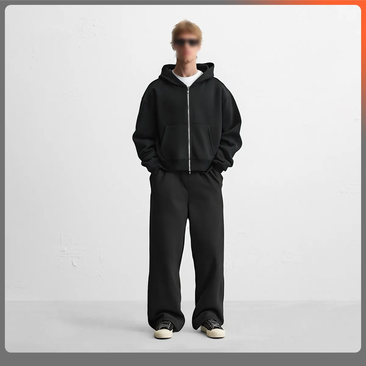 Custom Logo Men's Cropped Zip-Up Hoodie Jacket Set Oversized Heavyweight Fleece Cotton Streetwear Boxy Fit Casual for Winter